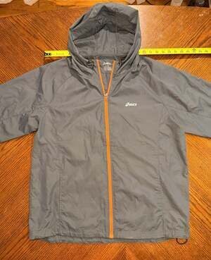 ASICS Packable Pack-N-Go Running Windbreaker Jacket Gray with Orange Trim